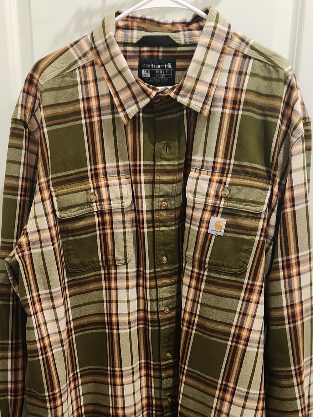 Carhartt Olive, Brown & Cream Plaid Button-Down Work Shirt